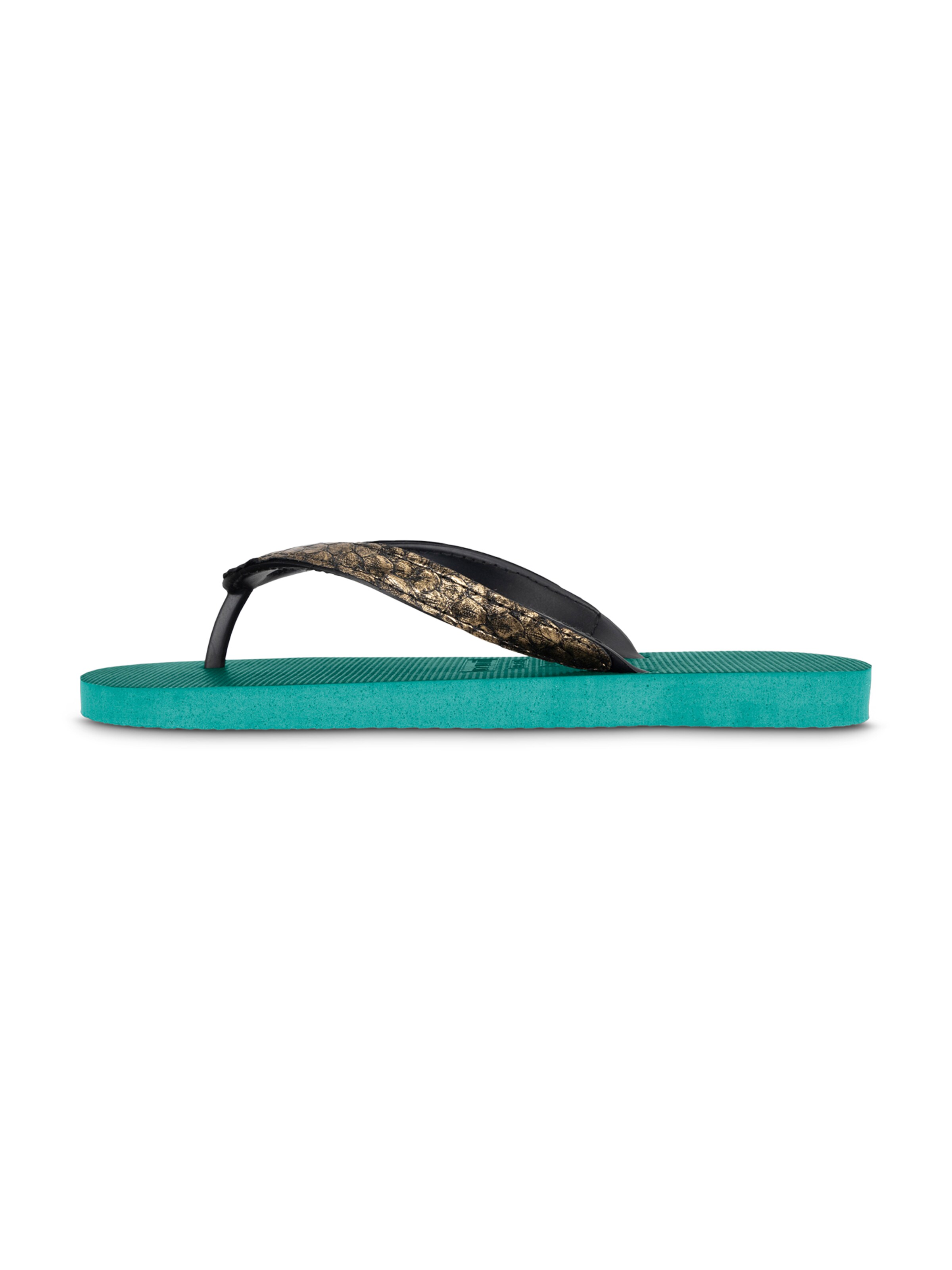 Uzurii Luxury Footwear T-Bar Sandals 'Python' in Green: front