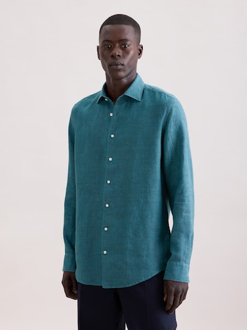 Coupe slim Chemise business 'Smart Linen' SEIDENSTICKER en vert : devant