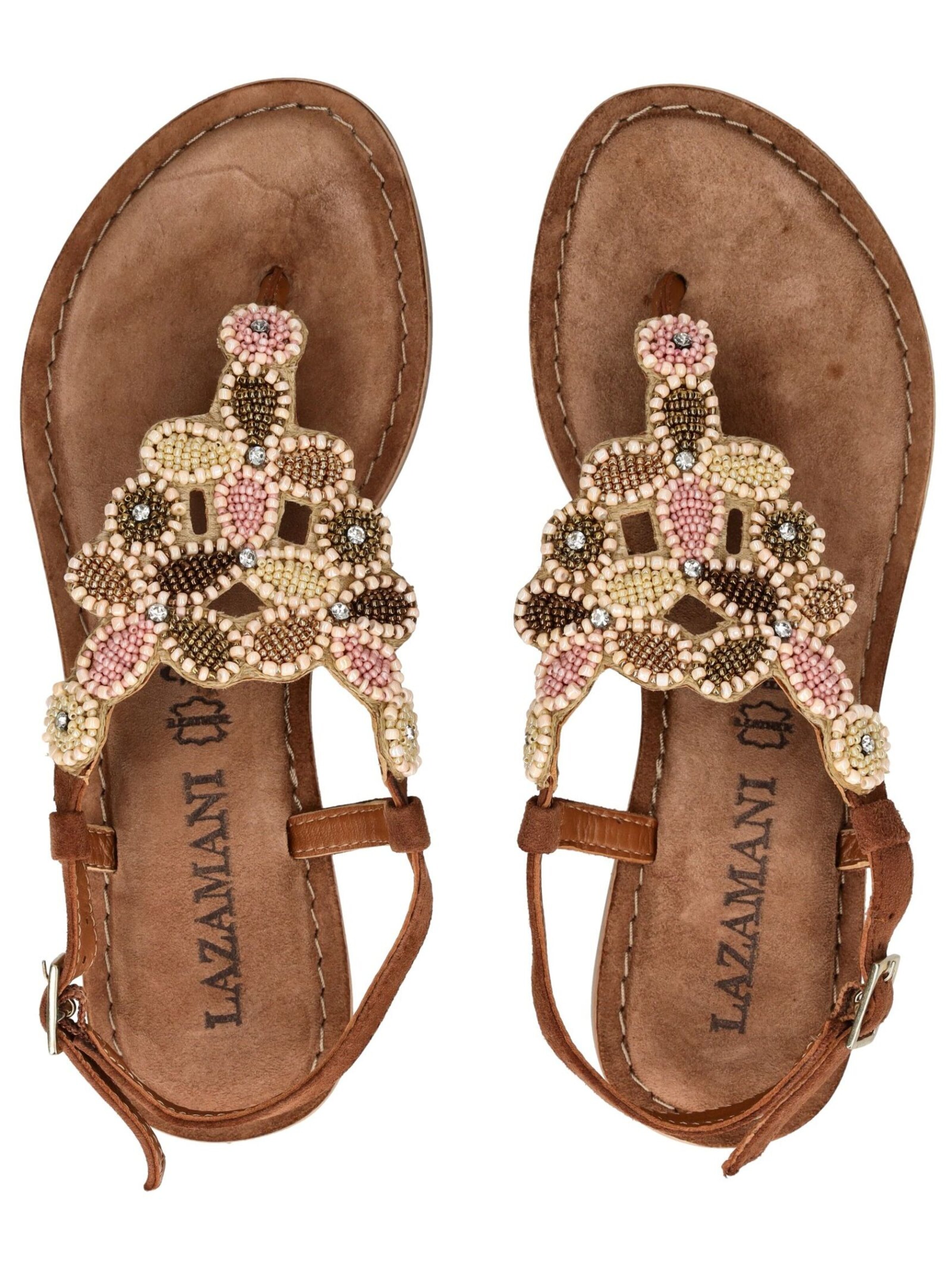 LAZAMANI T-Bar Sandals in Brown