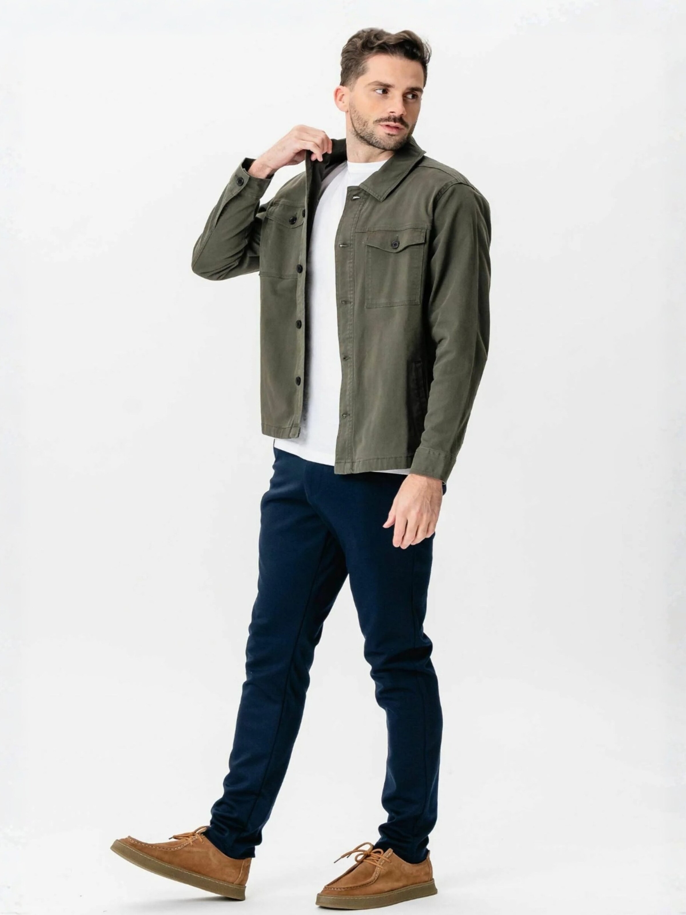 TEESHOPPEN Regular fit Button Up Shirt ' Twill Overshirt ' in Green