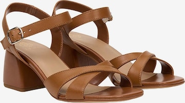 Desa Sandaal 'DESA Damen-Sandalen aus Leder mit Blockabsatz und Schnallendetail' in Bruin: voorkant