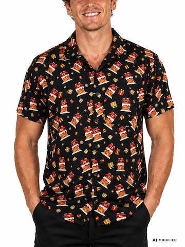 Regular fit Camicia 'Christmas Stuck Santa' di King Kameha in nero