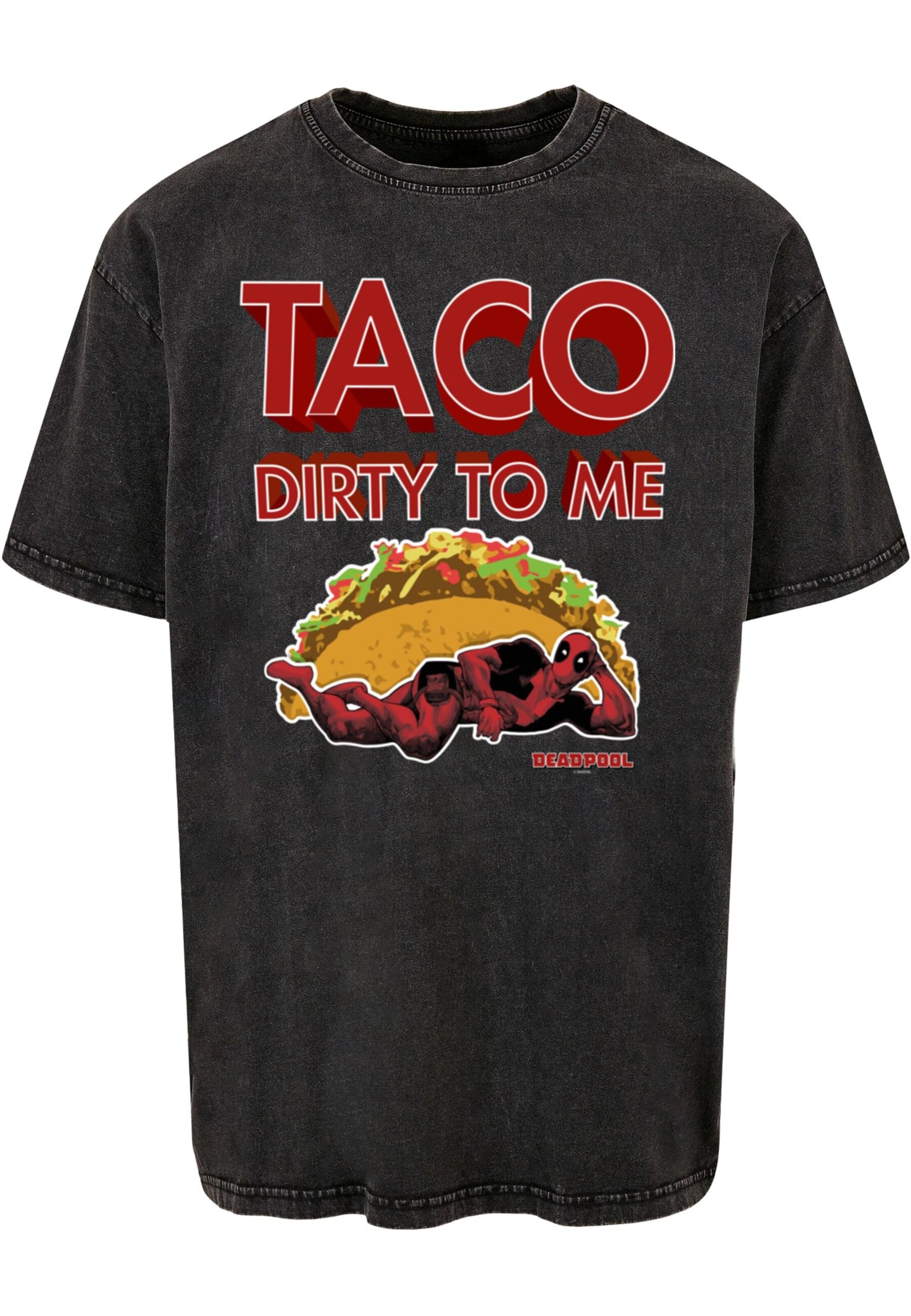 ABSOLUTE CULT Shirt 'Deadpool - Taco Dirty To Me' in Zwart: voorkant