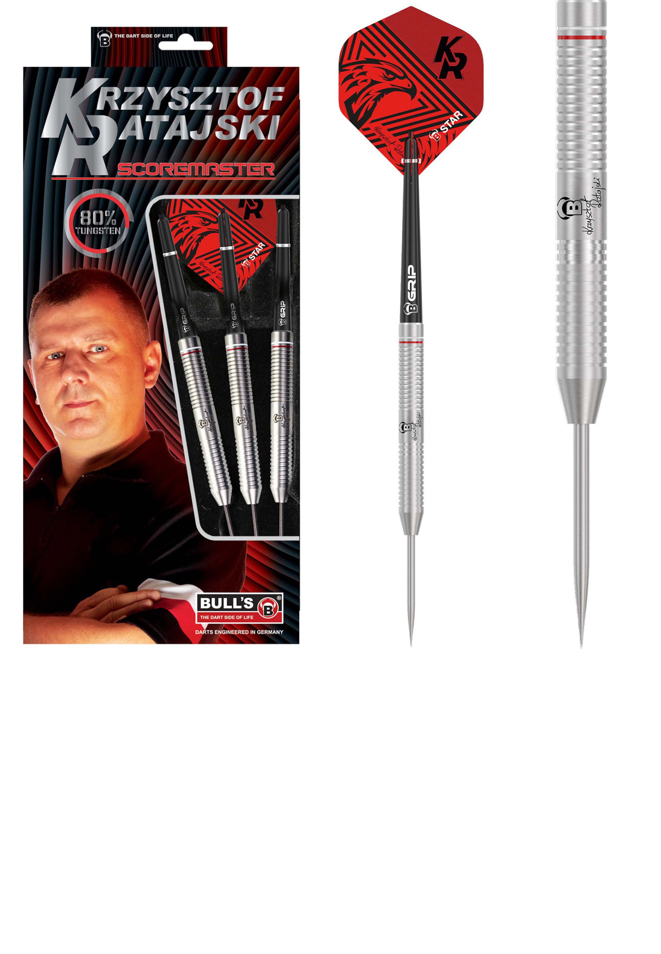 BULL'S Steeldarts ' Krzysztof Ratajski Scoremaster Dartpfeile Darts-Set Profi ' in Rot: Vorderseite