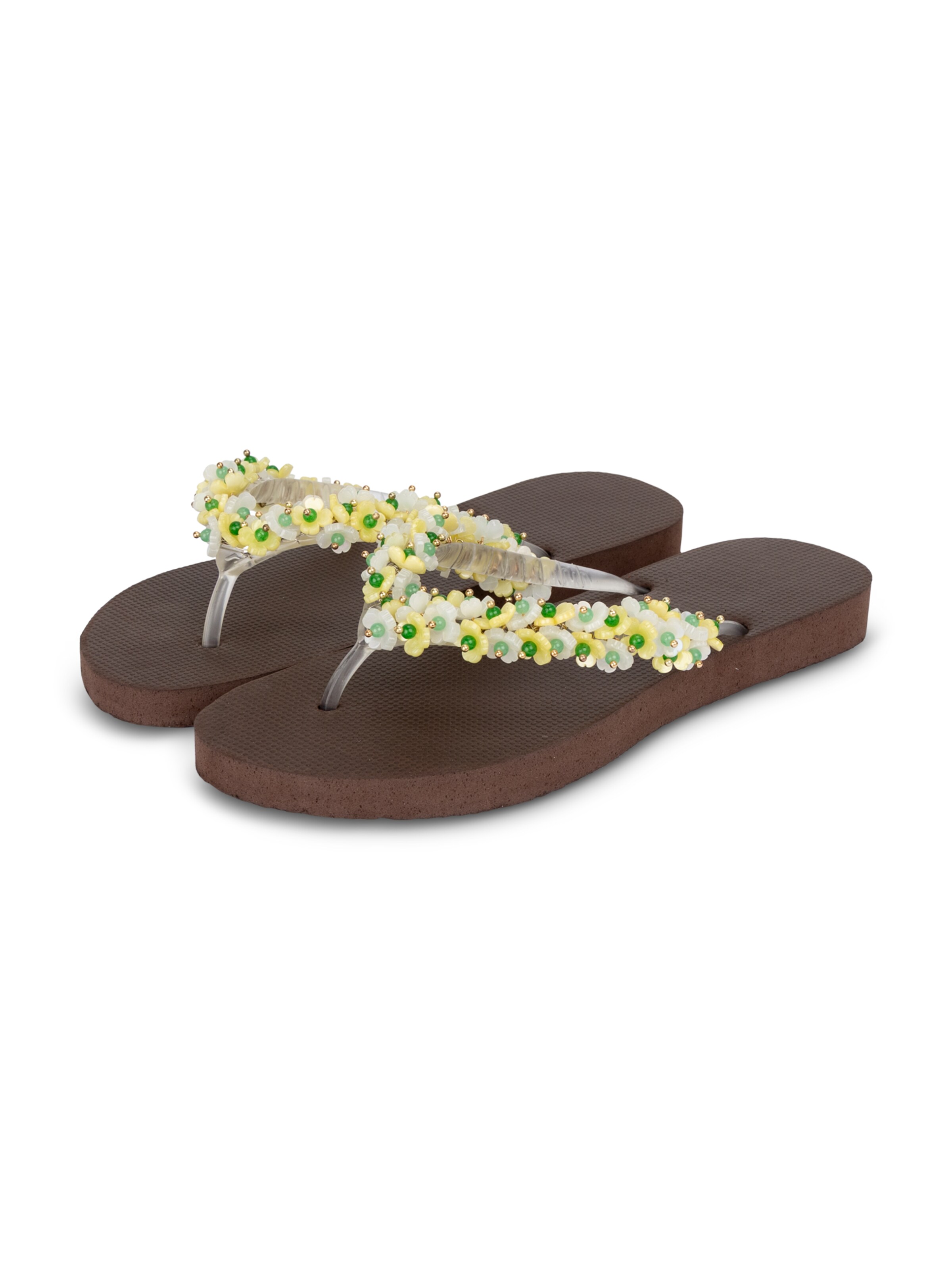Uzurii Luxury Footwear T-Bar Sandals 'Tulum Bloom Yellow' in 37,5 in Brown, Item view