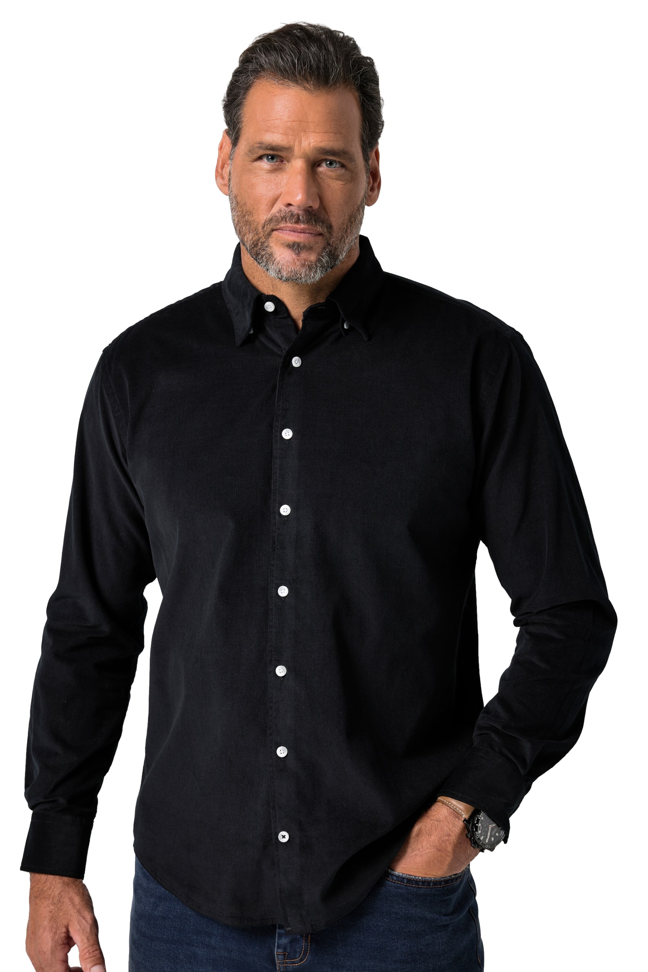 JP1880 Regular Fit Hemd in Schwarz: Vorderseite
