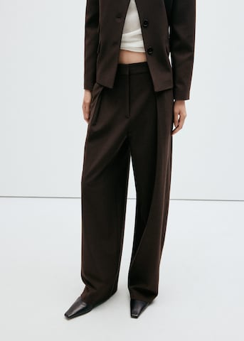 MANGO Wide leg Bandplooibroek 'LEO' in Bruin: voorkant