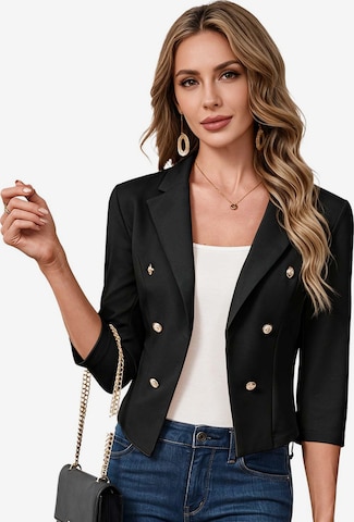 KoJooin Marynarka 'Damen Business-Blazer mit spitzem Reverskragen Metallknöpfen: 3/4-Ärmel,offene Knopfleiste perfekt' w kolorze czarny: przód
