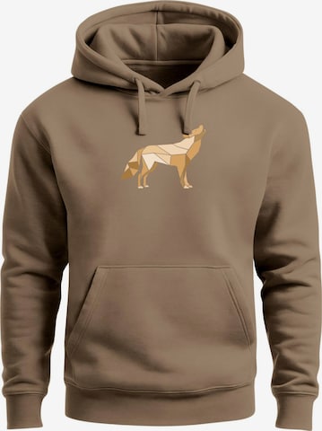 Neverless Sweatshirt 'Polygon Wolf Gelb' in Braun: Vorderseite