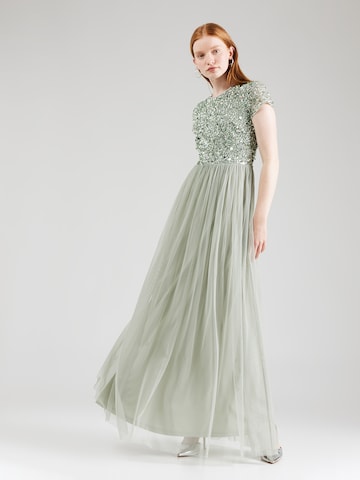 LACE & BEADS Evening Dress 'Picasso' in Green: front