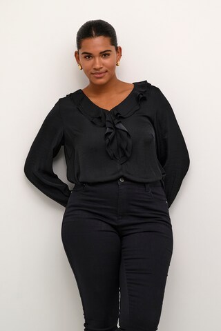 KAFFE CURVE Blouse 'KC Cassa' in Zwart: voorkant