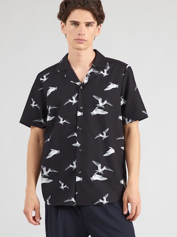 HUGO - Regular Fit Camisa 'Ellino' em preto: frente