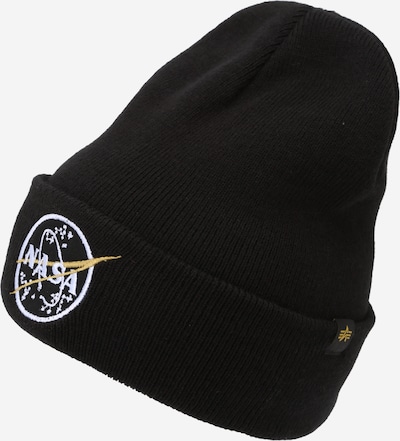 Megzta kepurė 'Nasa' iš ALPHA INDUSTRIES, spalva – aukso geltonumo spalva / juoda / balta, Prekių apžvalga