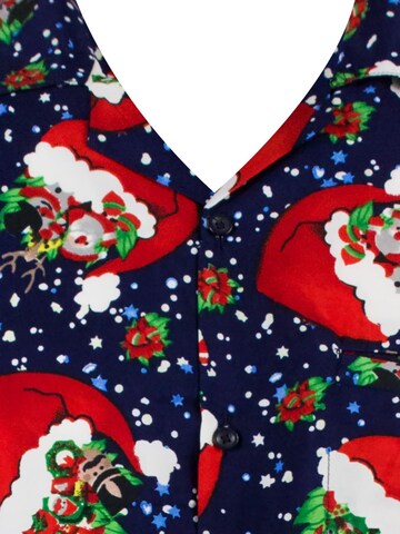 King Kameha Regular fit Button Up Shirt 'Christmas Flying Hats' in Blue