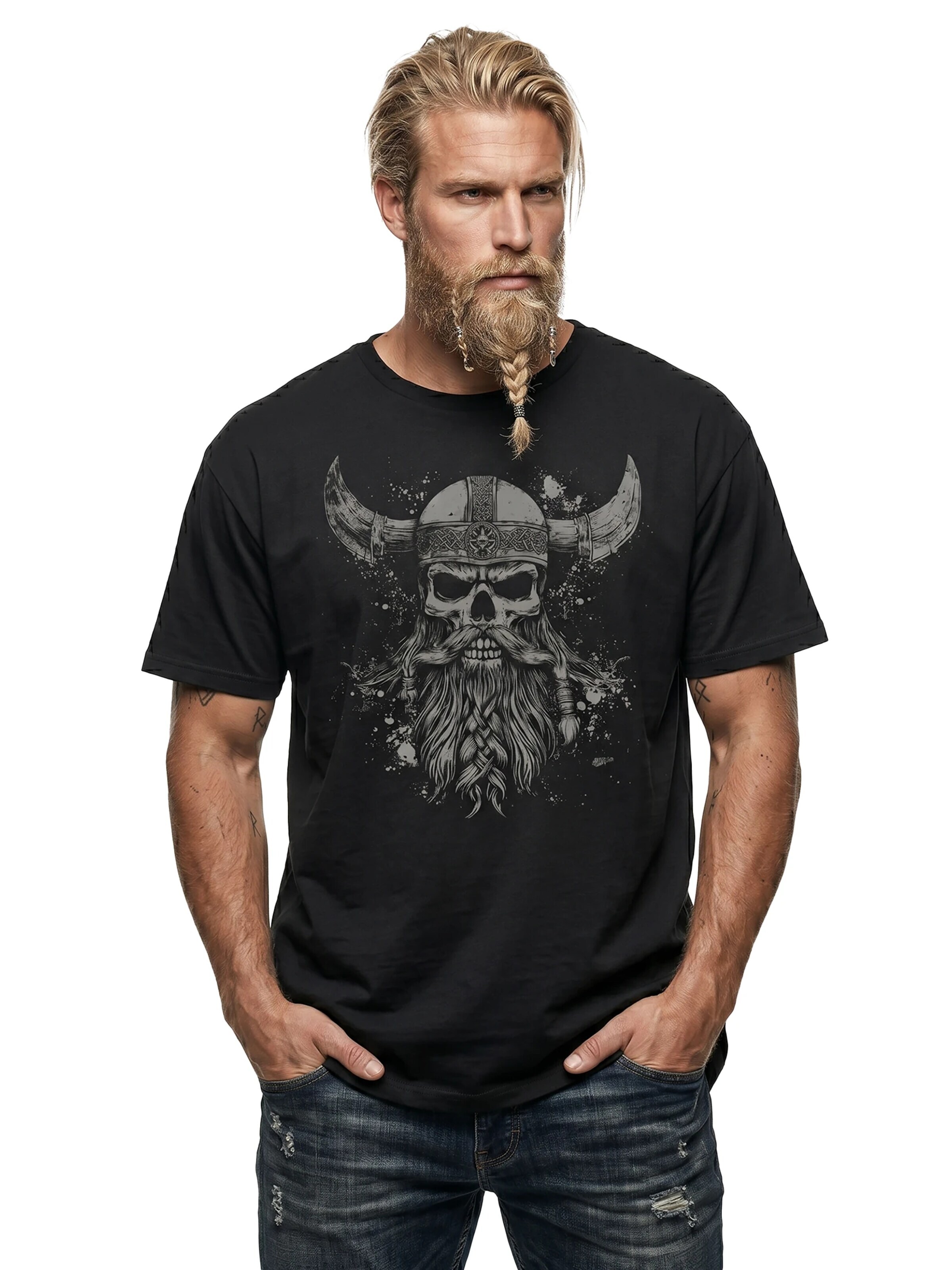 MAKAYA Shirt 'Viking Skull' in Black