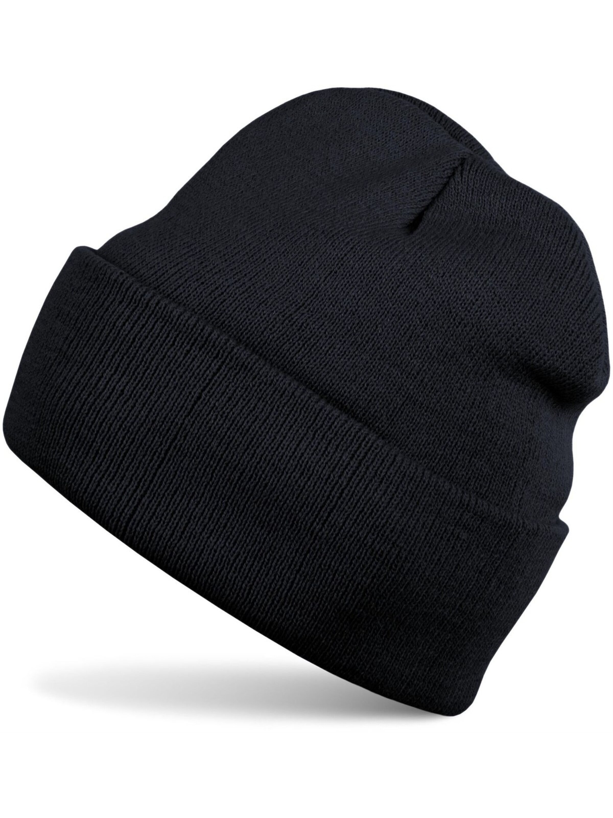 styleBREAKER Beanie 'Kinder Strickmütze mit Krempe' in Black: front
