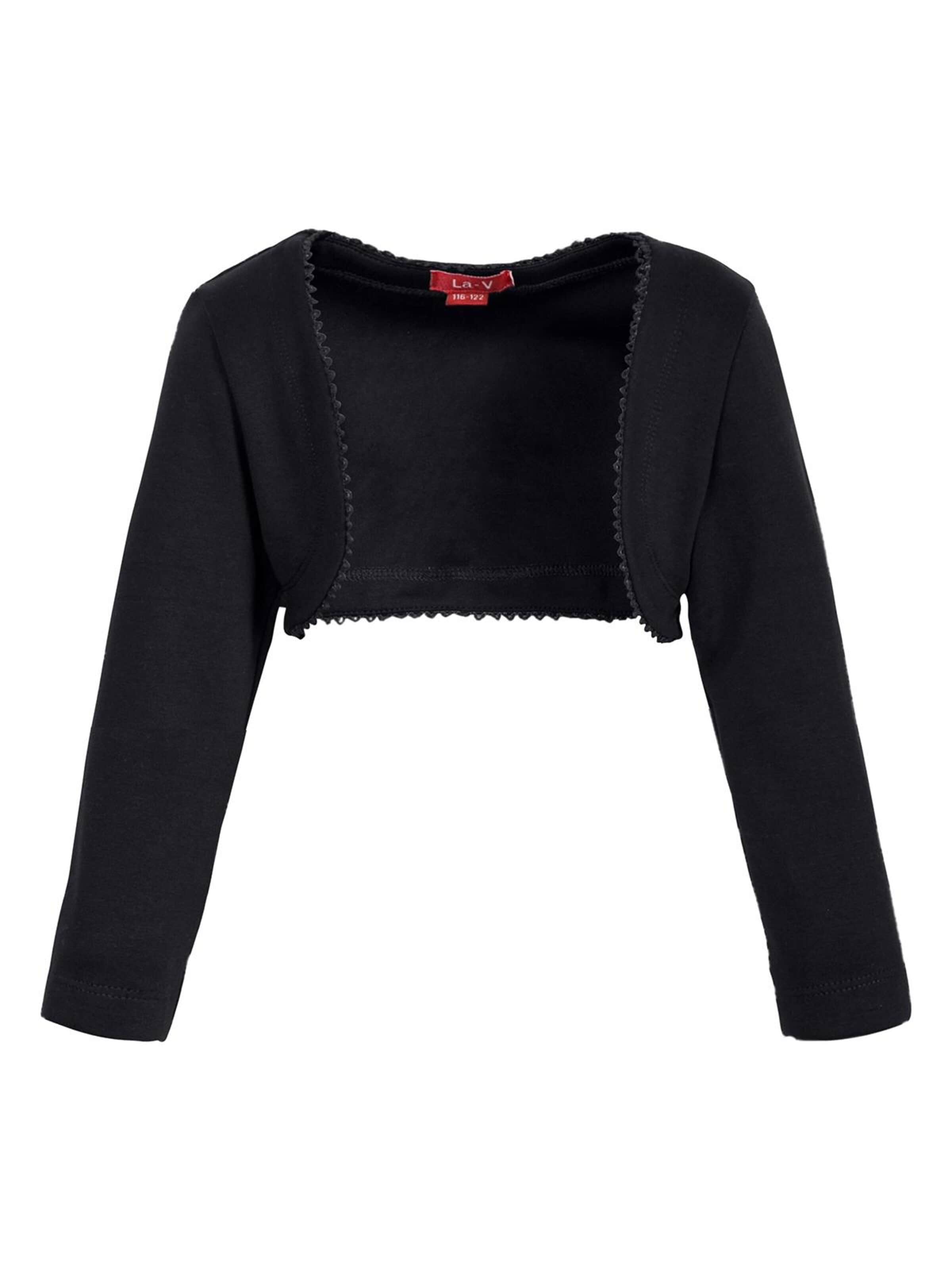 La V Bodywarmer 'Bolero met kant kraag' in Zwart: voorkant