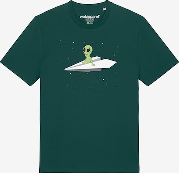 Watapparel Shirt 'Alien on a paper plane' in Green: front