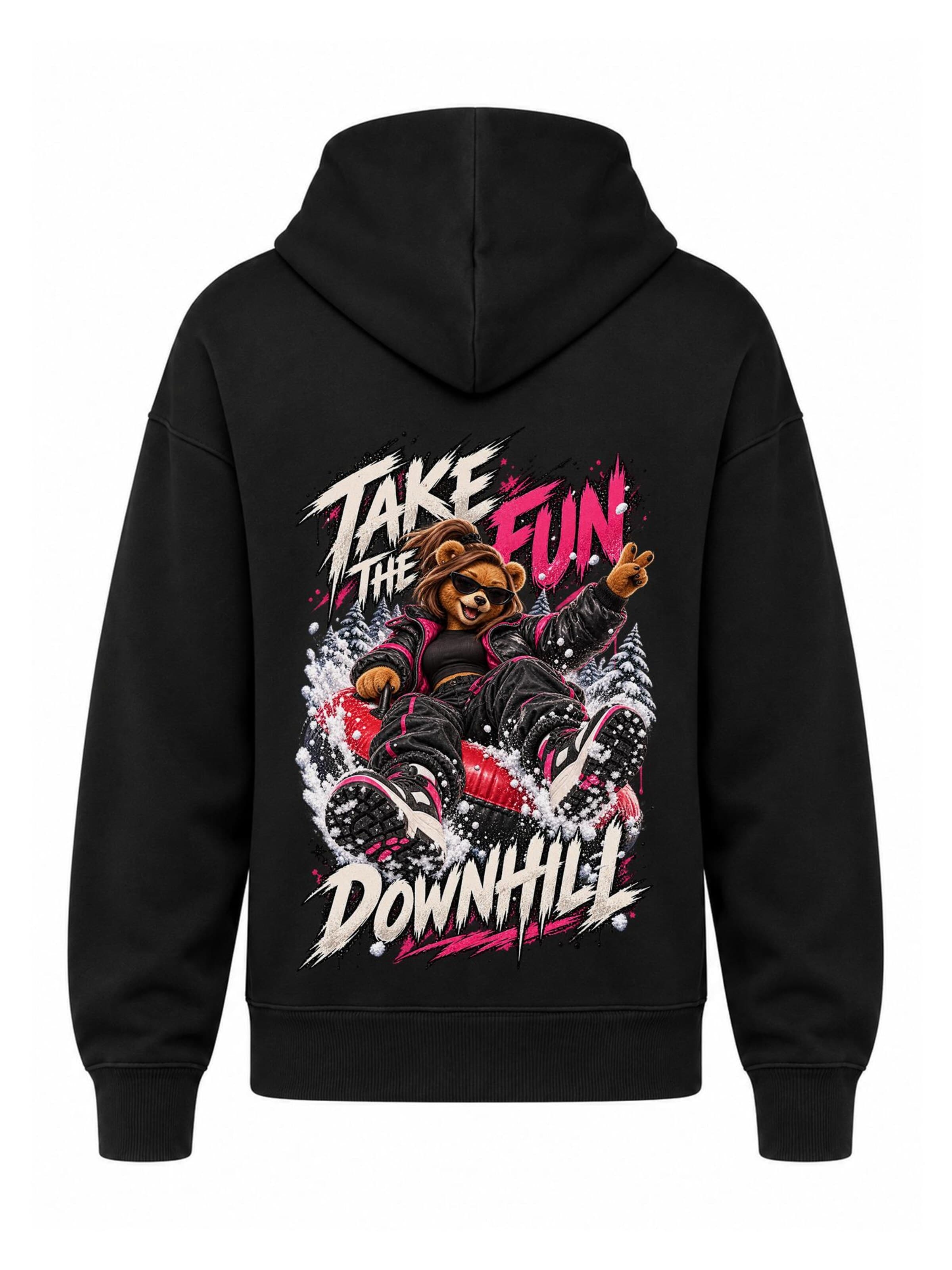 LUNØIR StudioSweater majica 'BOSS Femme Winter Downhill Tubing' - crna boja: prednji dio