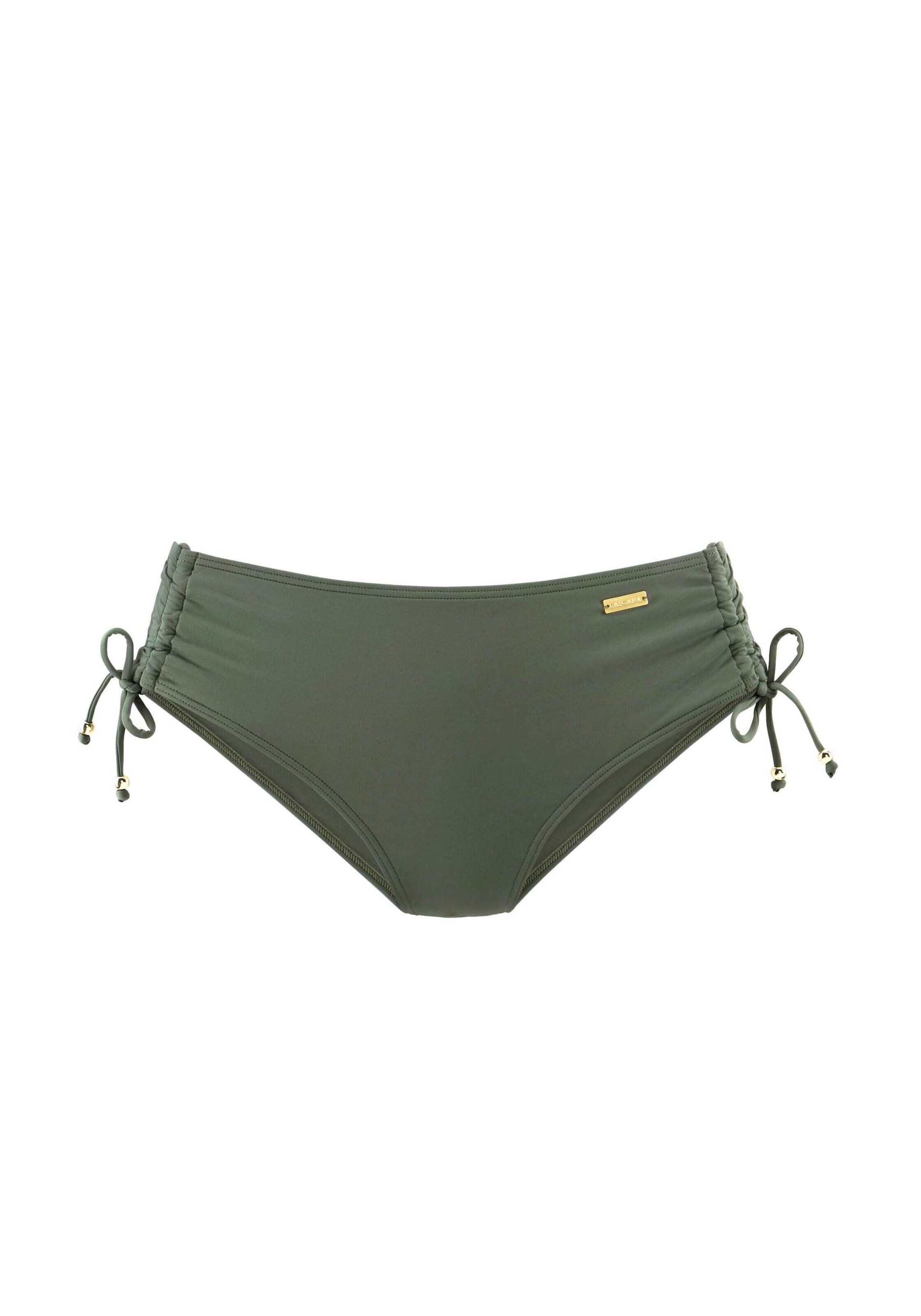 Venice Beach Bikinihose Mit Raffung – Oliv Stripe, Seitlich Regulierbar, Hoher Seitenschnitt