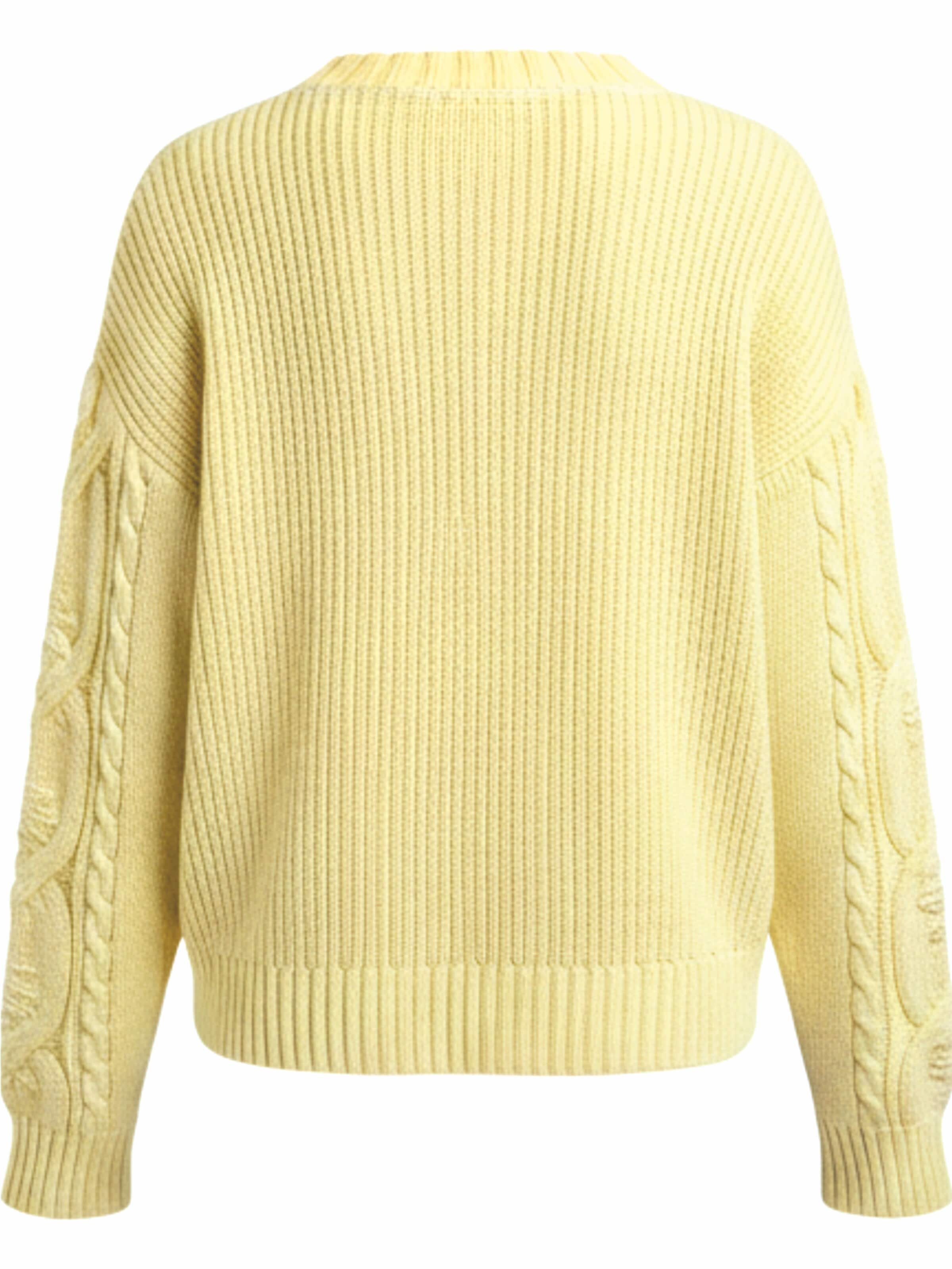 LIKS. Munich Sweter 'Strickpullover aus Zopfmuster mit Stickerei aus Baumwolle - DoroC' w kolorze żółty