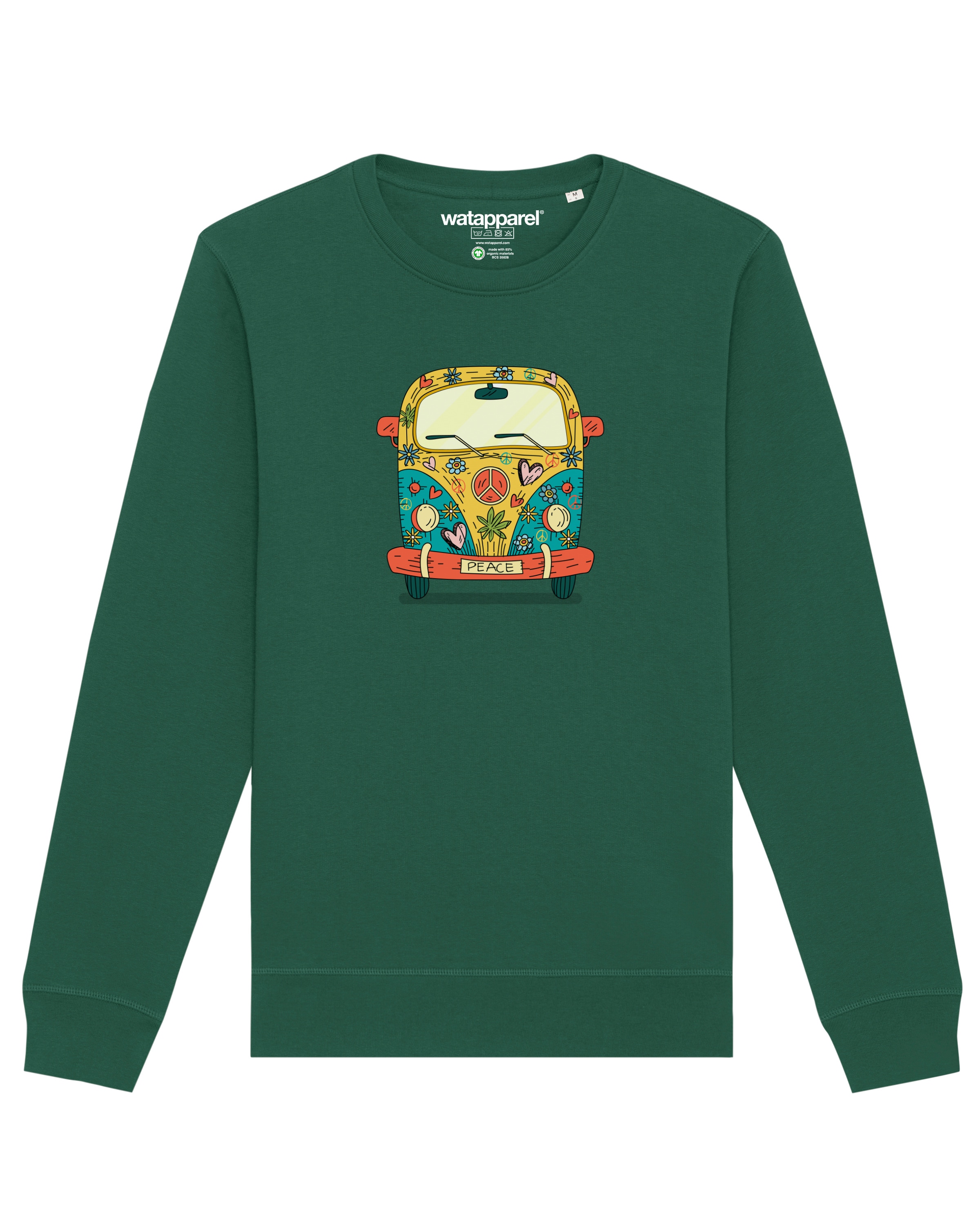 Sweat-shirt ' Hippies Bus ' Watapparel en vert : devant