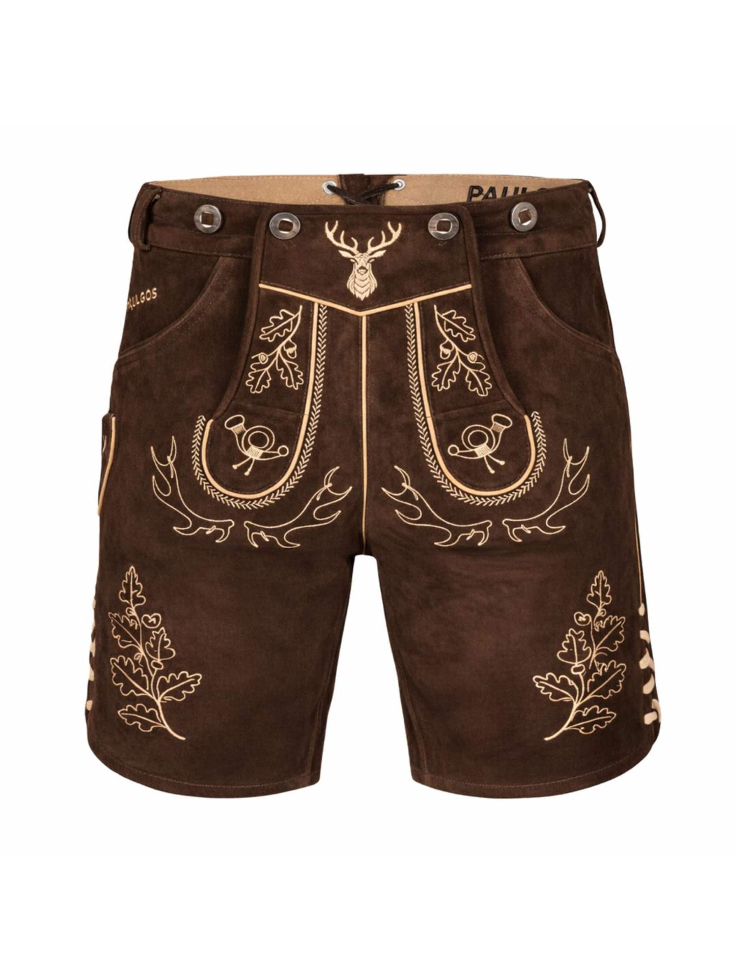 Paulgos Regular Traditional Pants 'PAULGOS Herren Trachten Lederhose Kurz - HK5 - Echtes Leder - in 3 Farben erhältlich - Größe 44 - 60' in Brown: front
