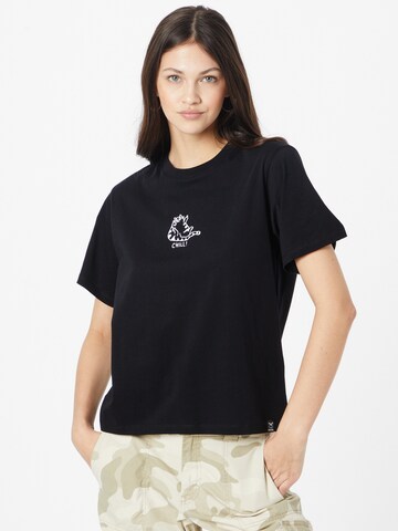 Iriedaily - Camiseta 'Chilly Cat' en negro: frente