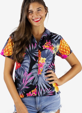 King Kameha Blouse 'Pineapple' in Grey: front