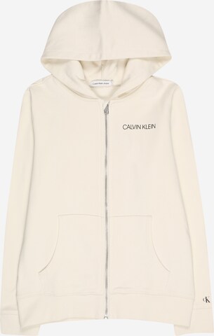 Calvin Klein Jeans Zip-Up Hoodie in White: front