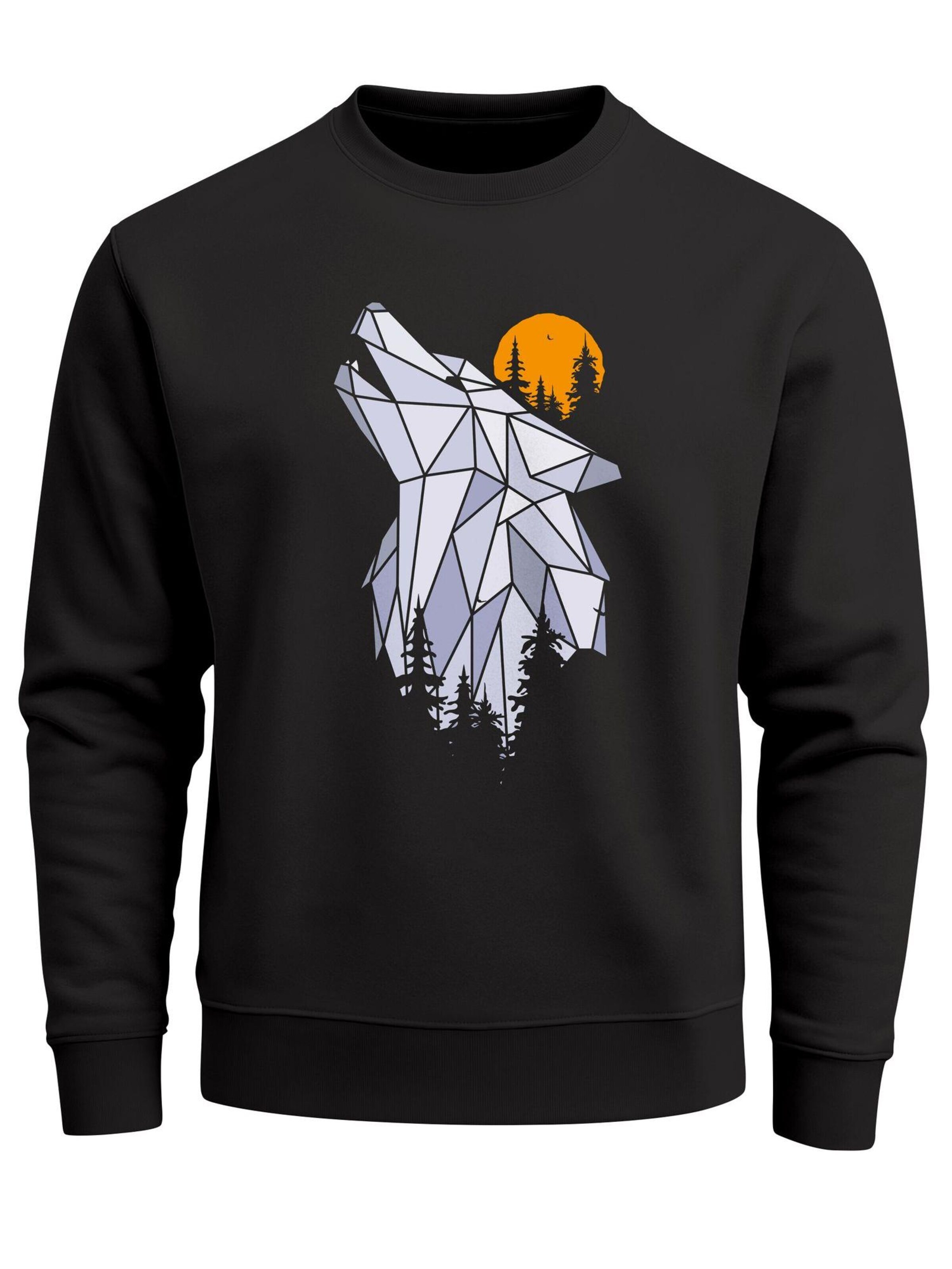 Neverless Sweatshirt 'Polygon Wolf' in Black: front
