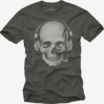 MAKAYA Shirt 'Smoking Skull' in Grey: front