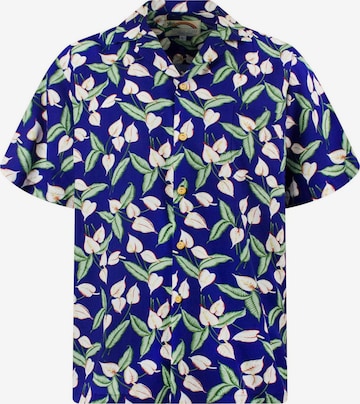 Coupe regular Chemise 'Tom Selleck Green Leaves' Paradise Found en bleu : devant