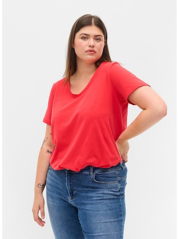 Zizzi Shirt 'S/S' in Rood: voorkant