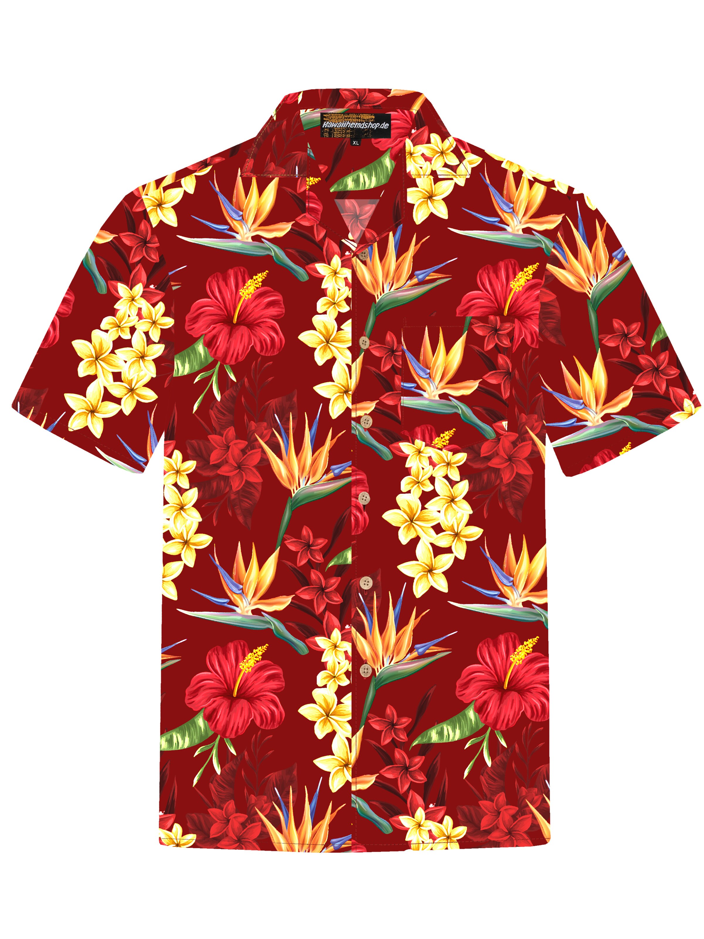 Hawaiihemdshop.de Regular Fit Skjorte 'Flowerful Summer (red)' i rød: forside