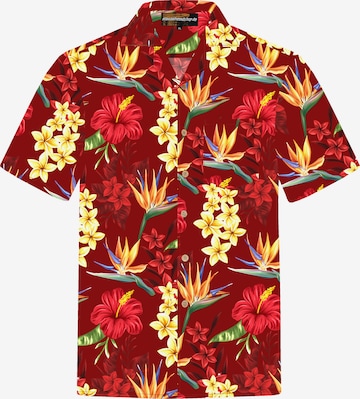Hawaiihemdshop.de Regular Fit Hemd 'Flowerful Summer (red)' in Rot: Vorderseite