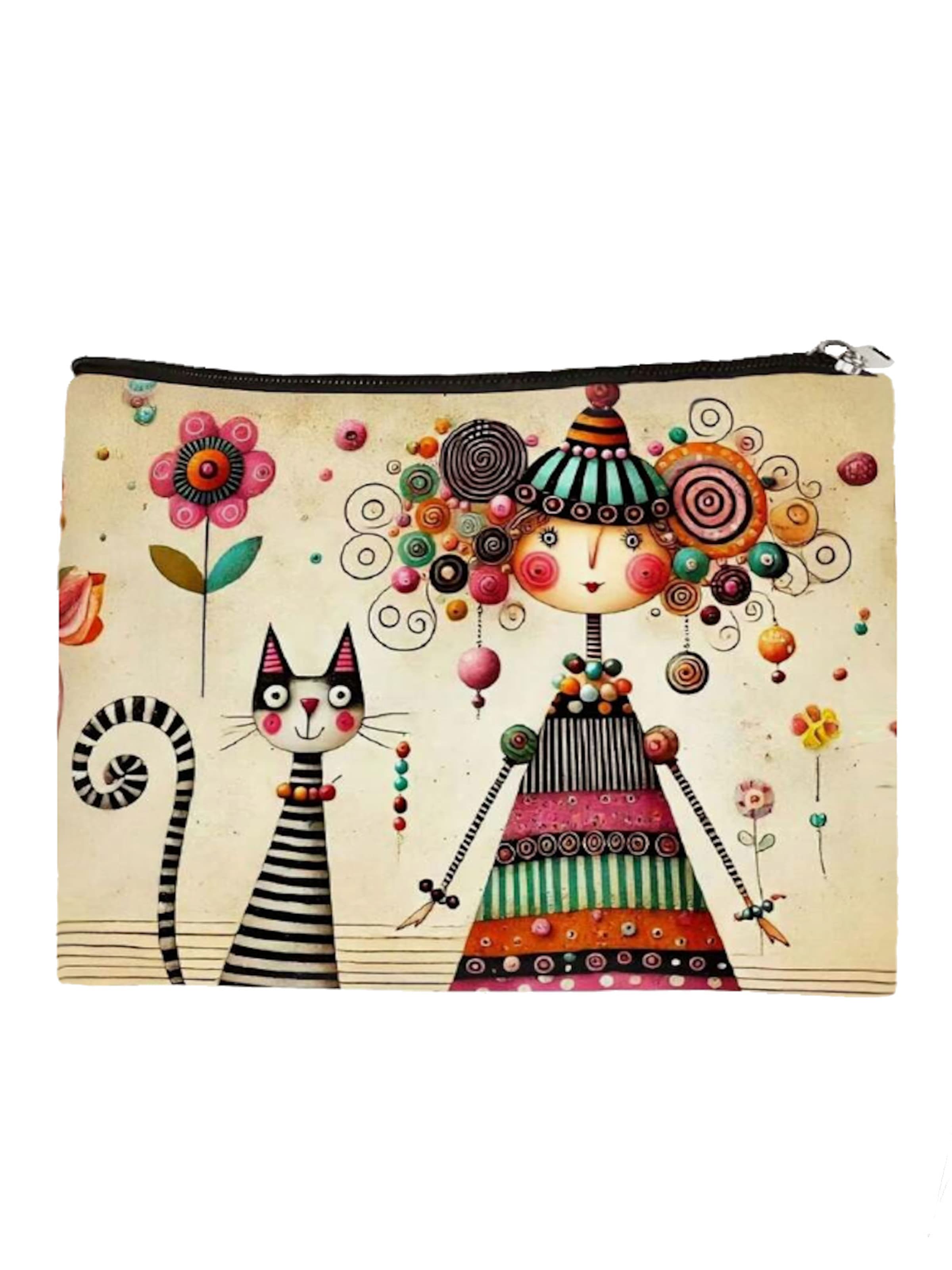 Tomshop24-7 Cosmetic Bag 'Mädchen mit Katze' in Beige: front