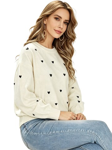 KoJooin Sweter 'Damen Langarm Strickpullover mit Rundhals und Liebevollem Herz-Motiv Zeitloser Basicsweater' w kolorze biały