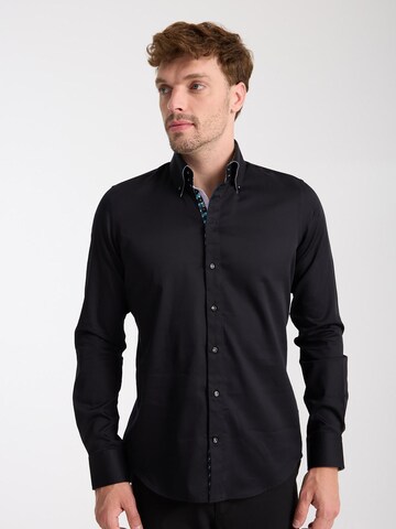 Slim fit Camicia business 'Roma Satin Man Shirt Green' di 7Camicie in nero