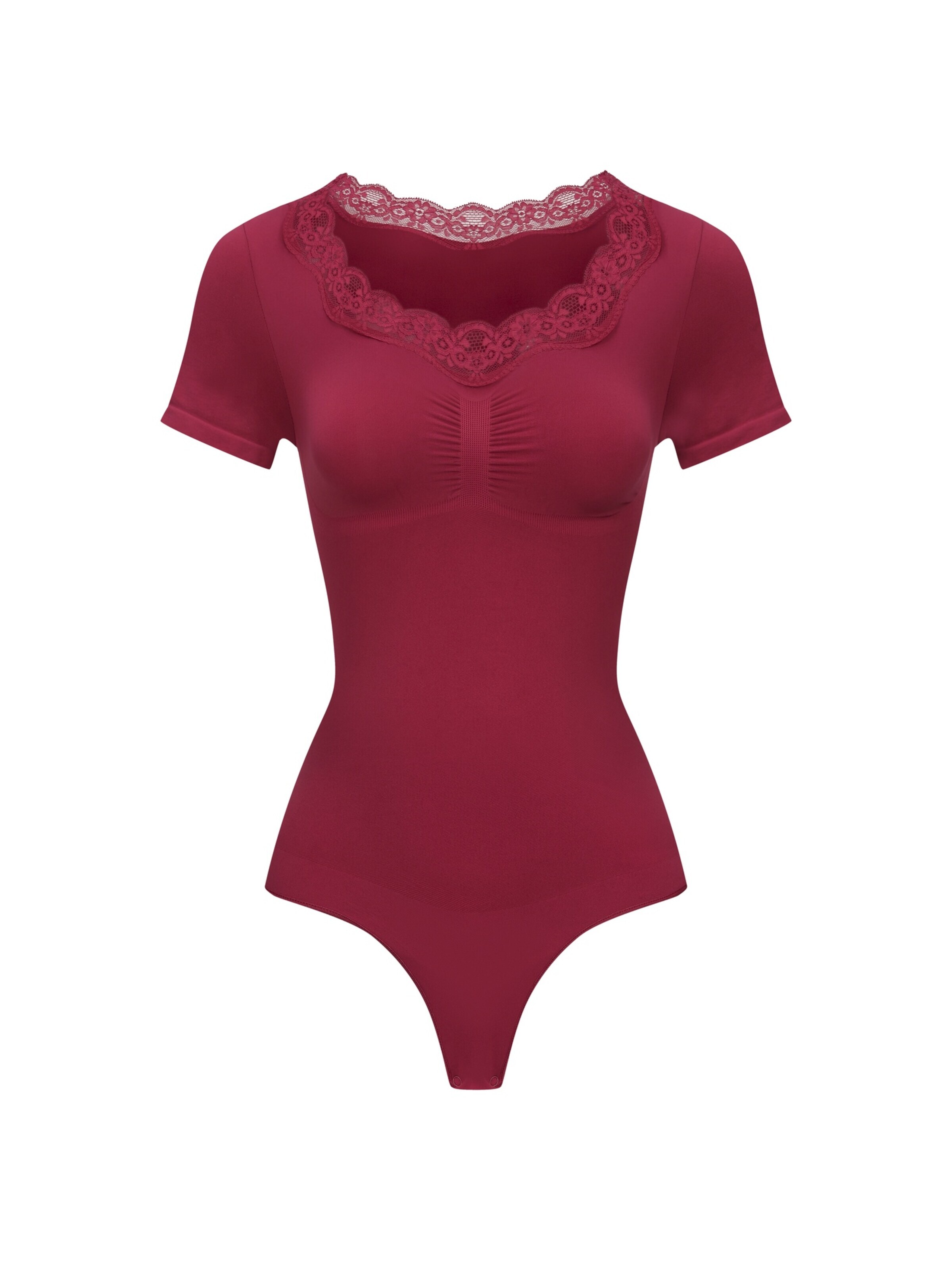 cfab - Body modelador 'Lace T-Shirt Bodysuit Sculpting Shapewear with String' em rosa: frente