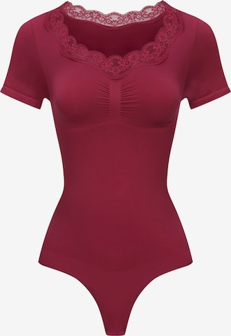 cfab - Body modelador 'Lace T-Shirt Bodysuit Sculpting Shapewear with String' em rosa: frente