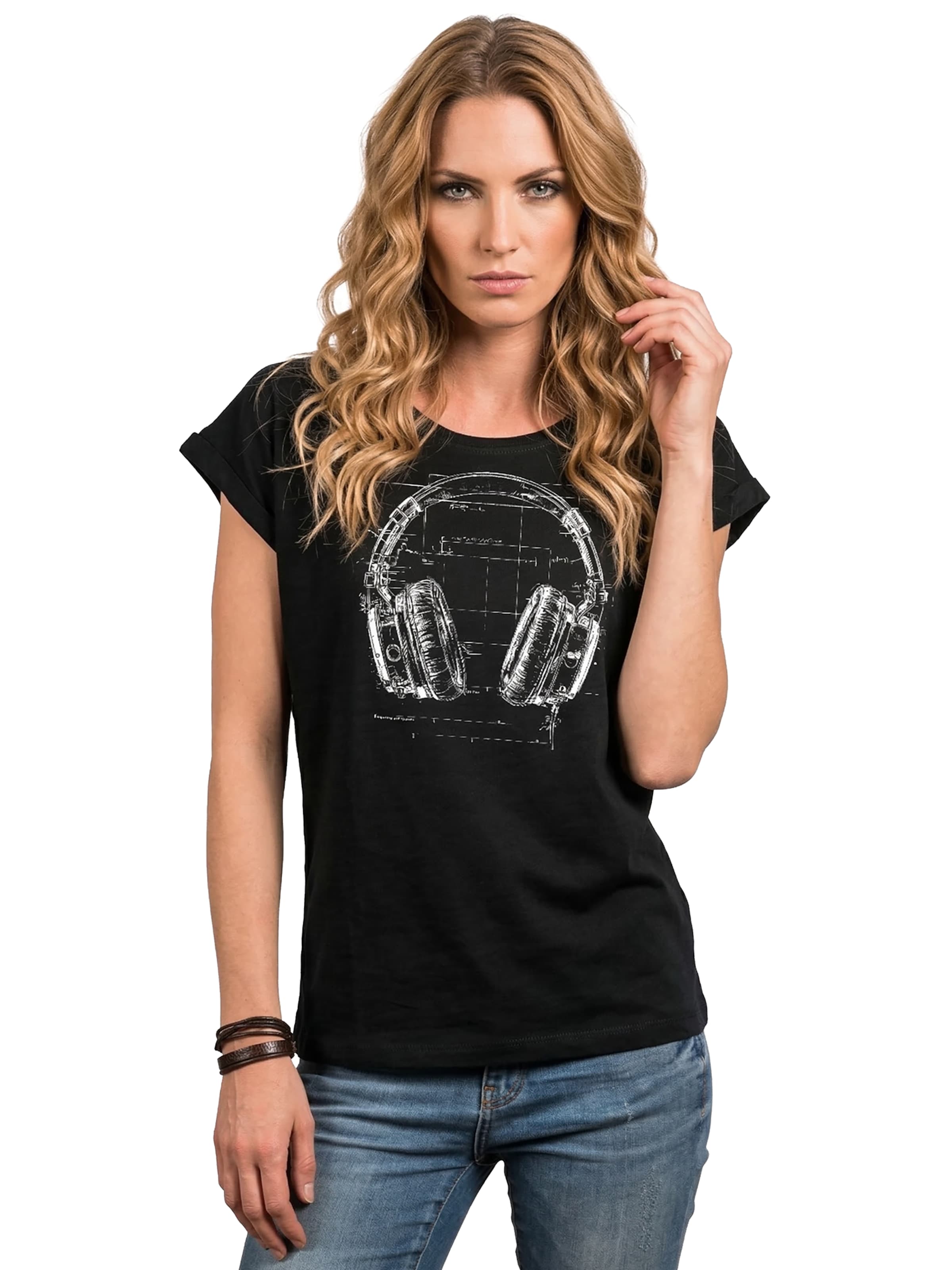 MAKAYA Shirt 'Blue Print Headphone' in Black: front