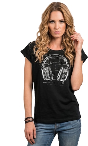 MAKAYA Shirt 'Blue Print Headphone' in Black: front