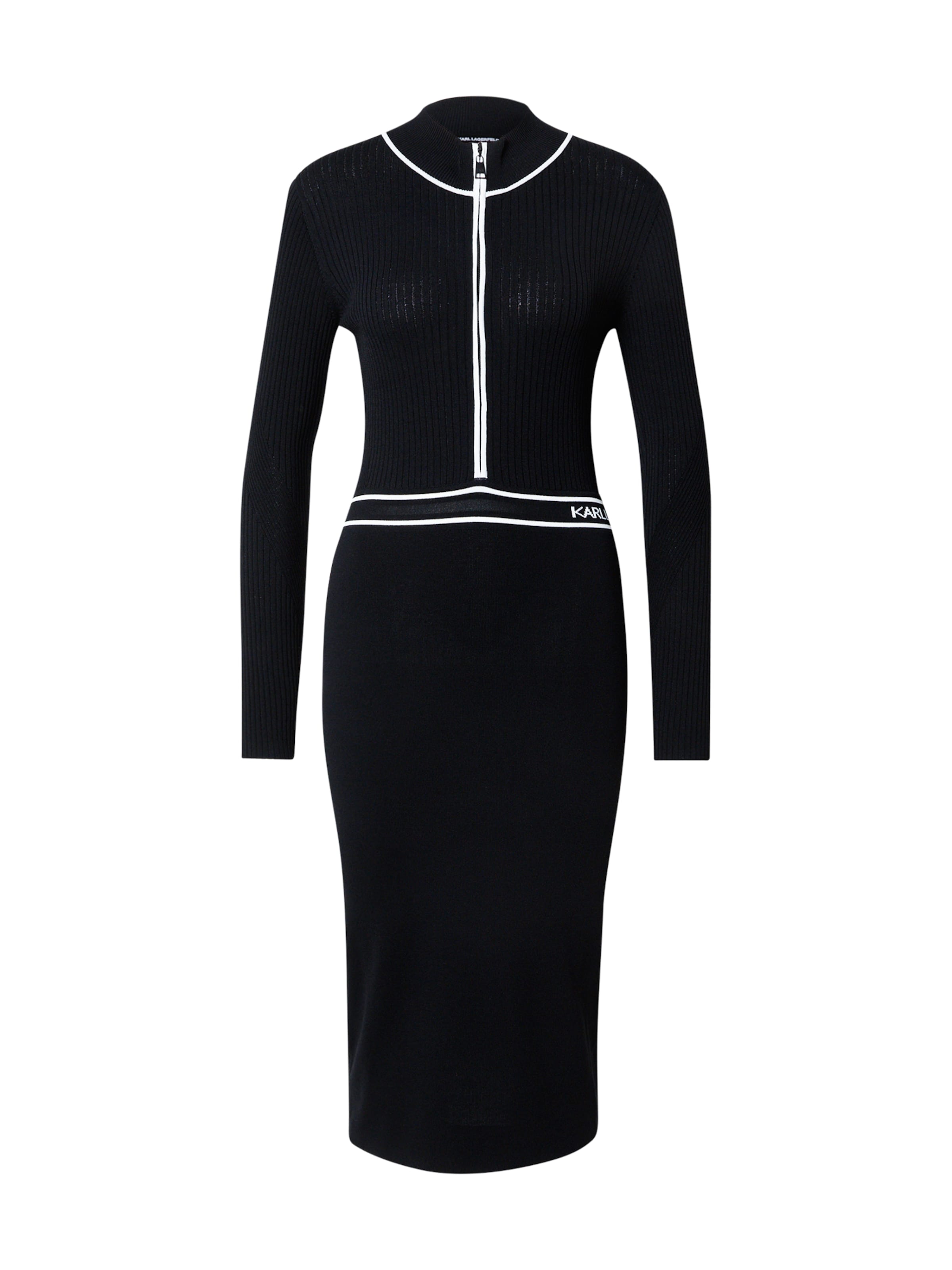 melns Karl Lagerfeld Adīta kleita: no priekšpuses