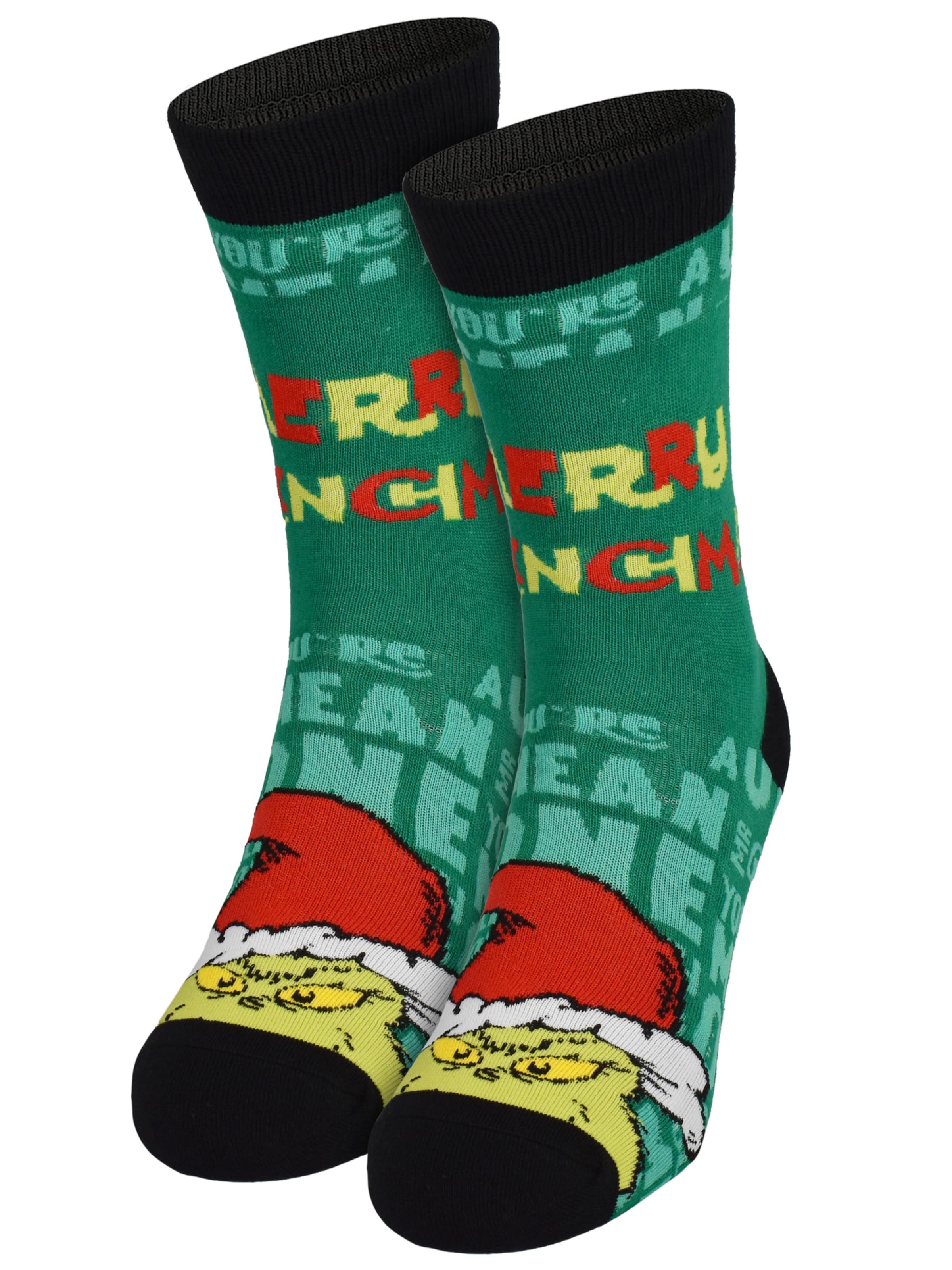 The Grinch Socken 'Merry Grinchmas'‌ in Grün: Vorderseite