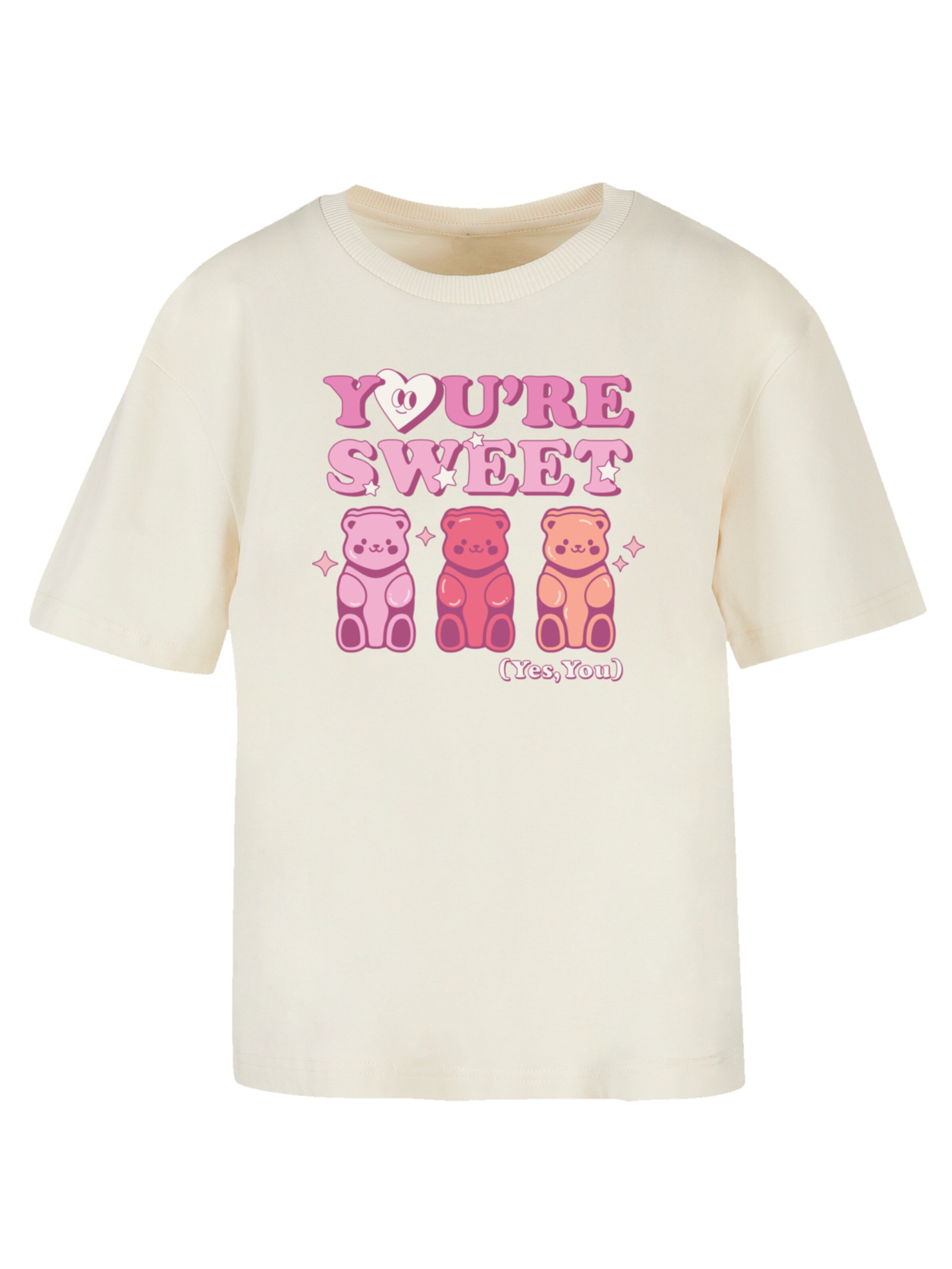 F4NT4STIC Shirt 'Valentinstag You're Sweet Gummy Bears' in Beige: voorkant
