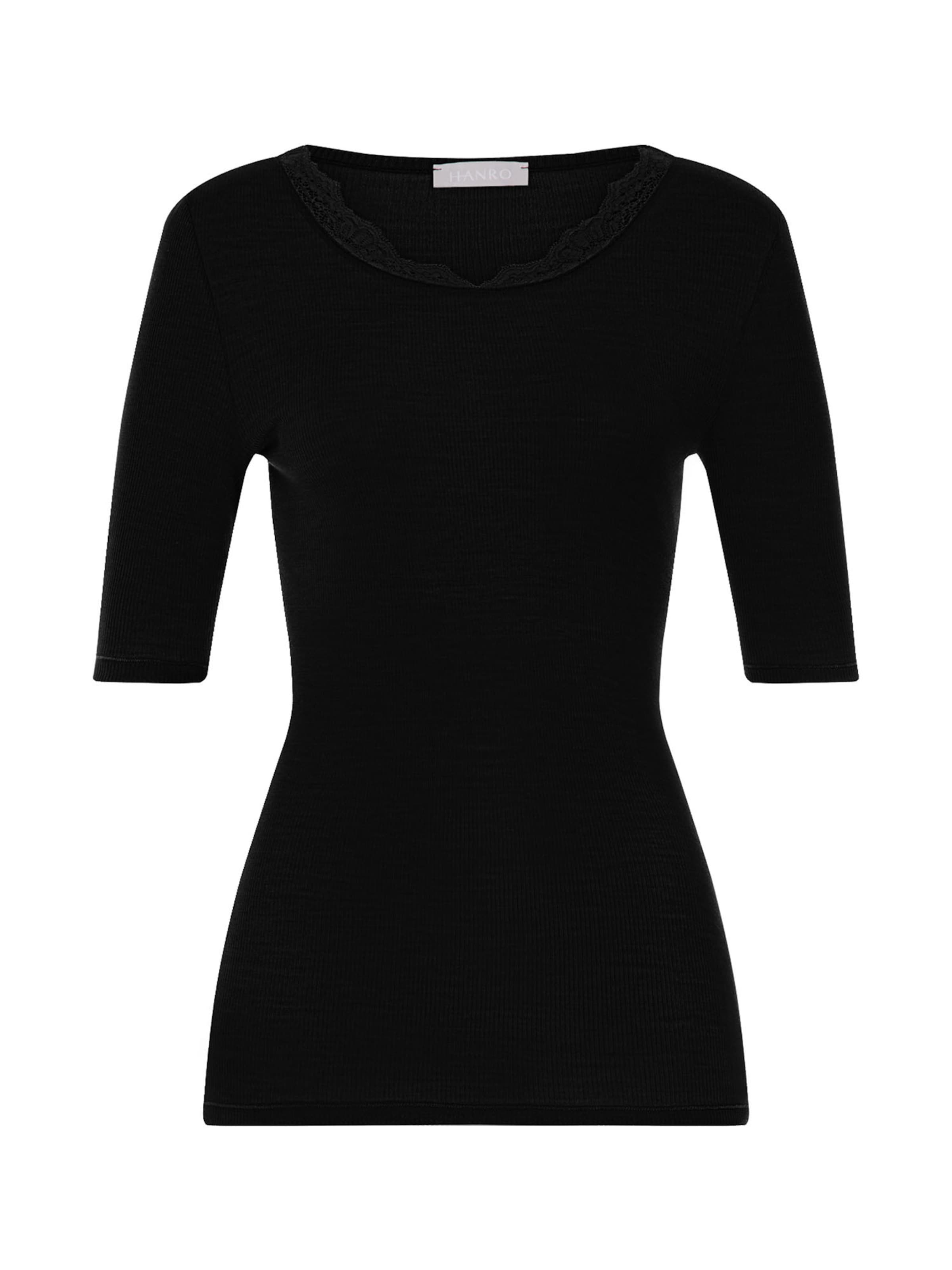 Hanro Shirt ' Woolen Lace ' in Zwart: voorkant
