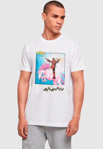 ABSOLUTE CULT Shirt 'Deadpool - Unicorn Battle' in Wit: voorkant