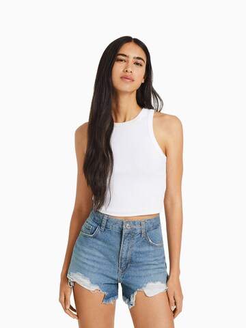 Coupe slim Jean Bershka en bleu : devant