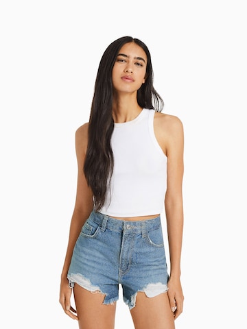 Coupe slim Jean Bershka en bleu : devant